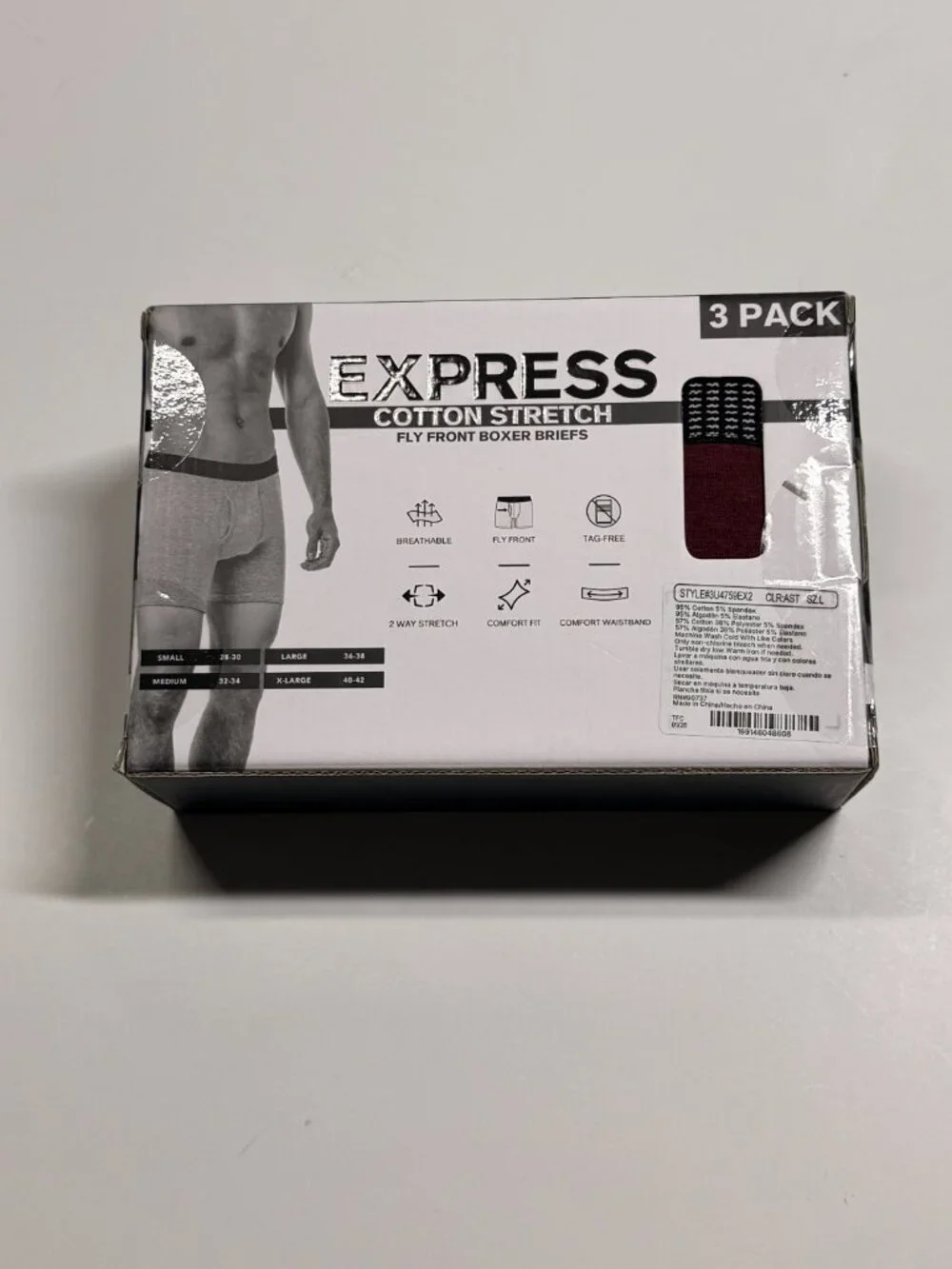 NWT Express Cotton Stretch Boxer Briefs - Large- Multi color  - 3 Pack
